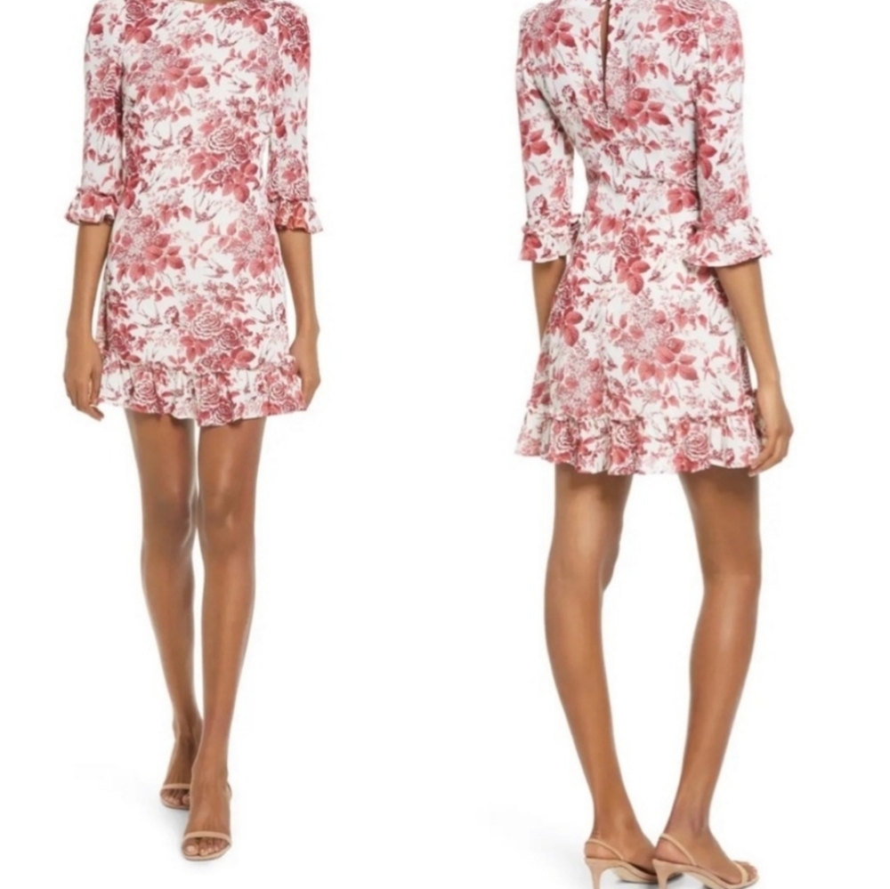Reformation Doutzen Floral Mini Red Dress Size 2 - Picture 3 of 10